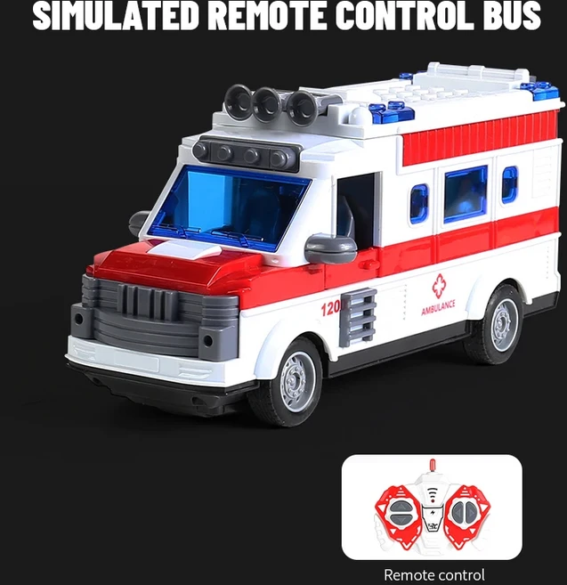 리모컨 스쿨 버스 4 채널 투어 버스 모델 더블 데커 관광 버스 개방 가능한 문 전기 자동차 크리스마스 1:3, 07 Ambulance, 1개