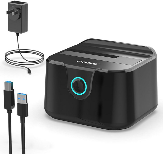 GOODO SAS/SATA 하드 드라이브 도킹 스테이션 어댑터 2.5/3.5인치 USB 3.0 외장 SAS 인클로저 12V/2.5A 전원 어댑터 20TB 10Gbps 툴 프리., Single Bay USB 3.0-Black