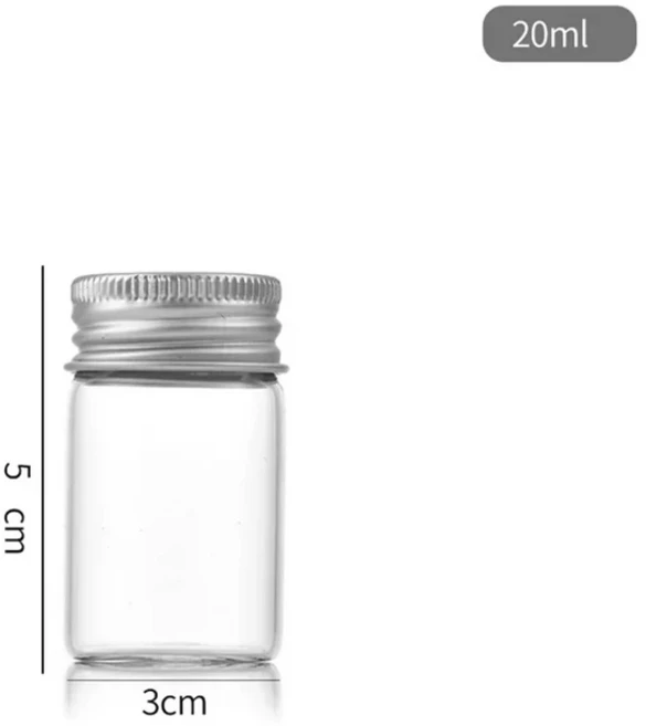미니 투명 유리병 알루미늄 커버 빈 샘플 병 도장 위시 드리프트 병 보관 바이알 10 ml 20 30 40 50ml, 1개, 20ml