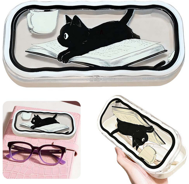 루베이 내구성 블랙캣 안경케이스 + 안경천 부드러운 안감 긁힌 흔적 충격방지 학교/안경점/사무실