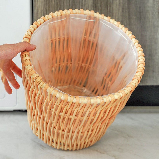 매버릭홈 심플한 라탄스타일 휴지통, 1개, 샌디 브라운