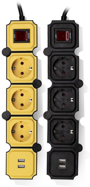 유커먼 요리조리 꺾이는 디자인 고용량 USB 멀티탭 3구, 1개, 블랙+옐로우, 50cm