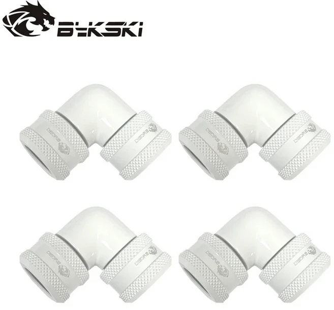 Bykski 4 개/대 컴퓨터 물 냉각 90도 피팅 OD12mm/OD14mm/OD16mm 튜브 손 압축 구리 피팅 사용, 02 OD12mm, 03 white