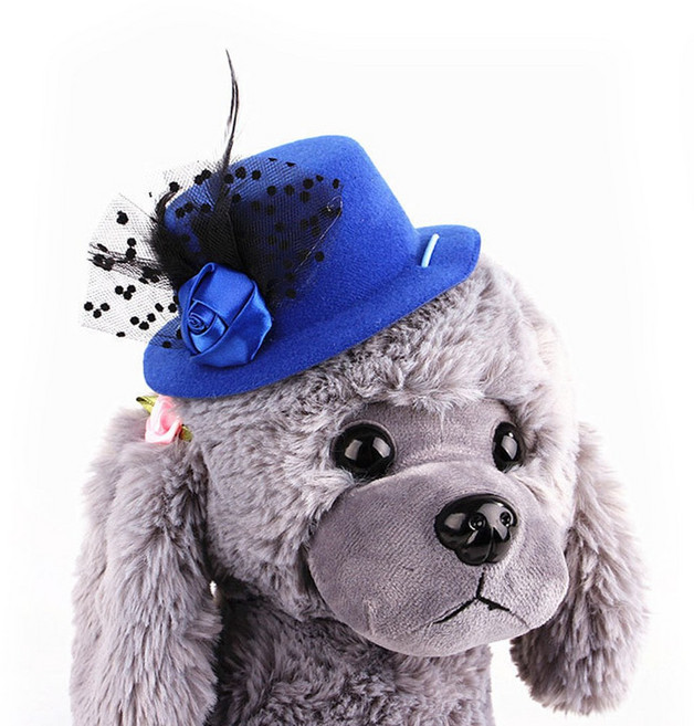 MOSAIRATION 펫 변신룩 펫 액세서리 반려동물 할로윈 크리스마스 소품 애완동물 유럽식 중절모 명 원모 개용 신사 고양이 강아지 머리 장식 강아지 모자, 깃털블루B44505, 1개