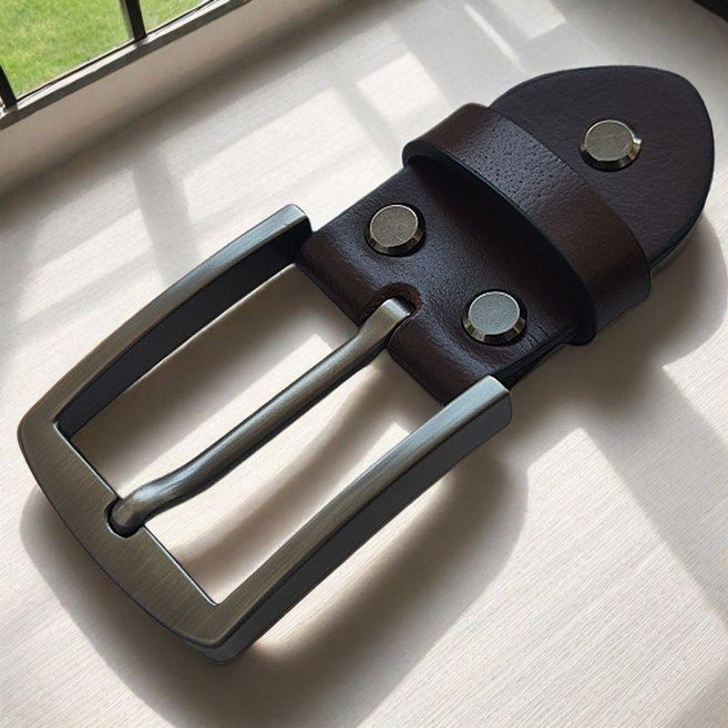 頭層牛皮針式皮帶扣 咖啡色