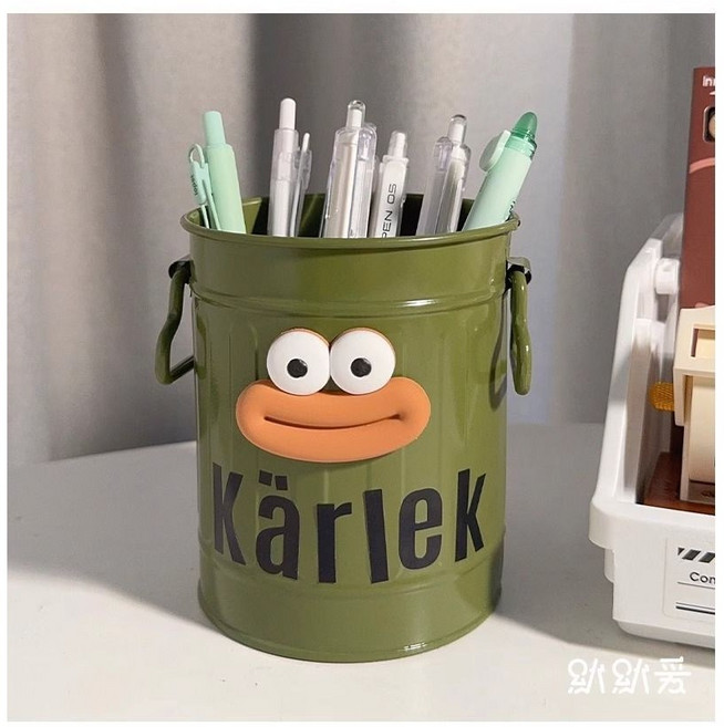 체리닷컴 발있는 캐릭터 필통 펜꽂이 브러쉬 통 수납, 1개, 입 있는 그린