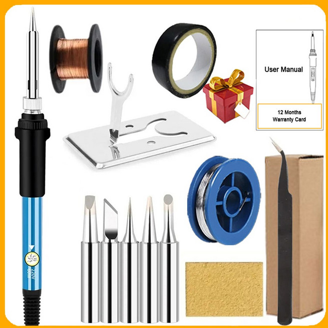 전기 납땜 인두기 60W 조절 가능한 온도 교체 인두 펜 용접 키트, EU, 12 IN 1 Kit (Choice)