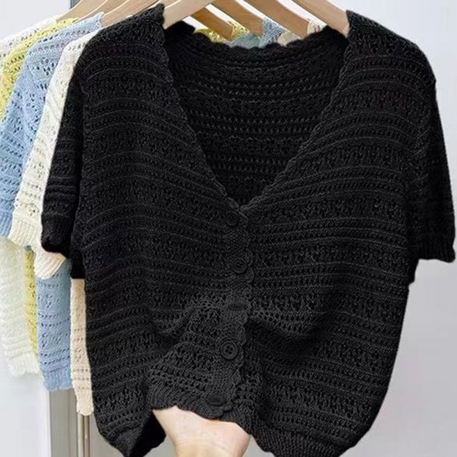 여성 여름 반팔 가디건 패션 캐주얼 냉감 니트 아우터 빅사이즈 슬림핏 얇은 펀칭 숏 상의 WMY