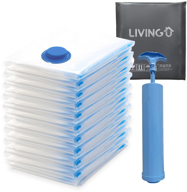 리빙유 진공 투명 이불 의류 압축팩 + 전용펌프 세트, 1세트, 10개입
