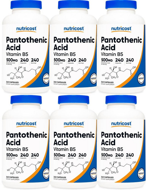 Nutricost Pantothenic Acid Vitamin B5 500mg 뉴트리코스트 판토텐산 비타민 B5 500mg, 6개, 240정