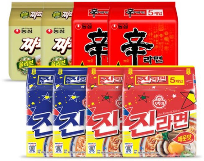 농심 오뚜기 인기라면 4종 (신라면+짜파게티+진라면 매운맛+진라면 순한맛 각 5입)*2개, 1개
