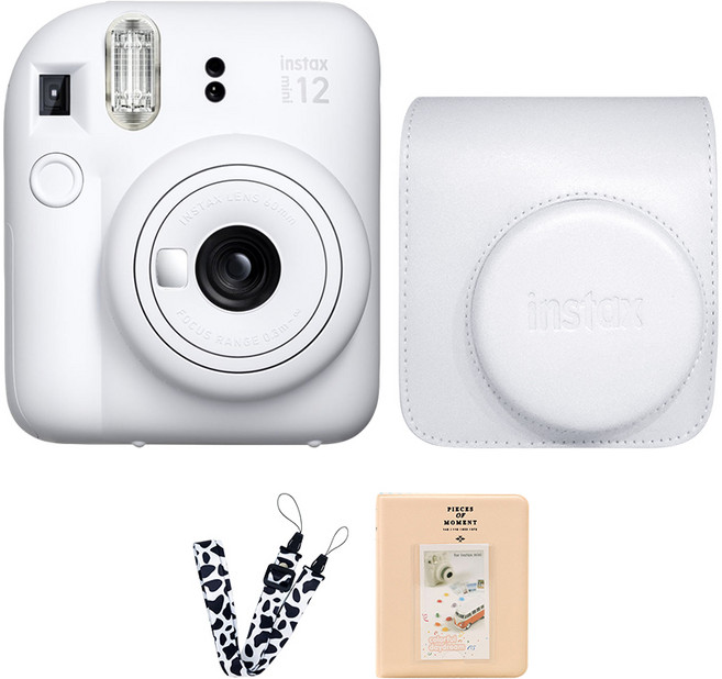 후지 인스탁스 미니12 즉석카메라+가죽케이스/스트랩+전용앨범, 클레이화이트/화이트, 1개