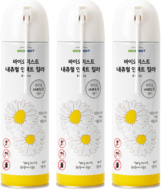 바이오미스트 내츄럴 인섹트 킬라 홈 에어로솔 살충제 스탠다드 무향, 500ml, 3개