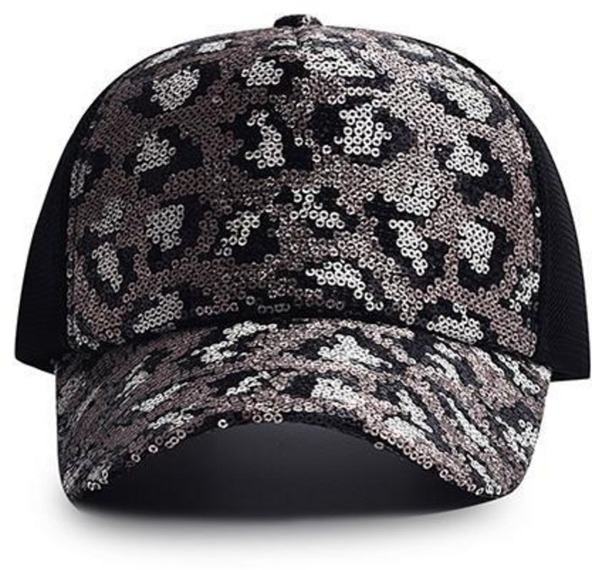 CuteQueen 귀여운여왕 모자 여 춘하 호피 모자 스팽글 메쉬 캡모자