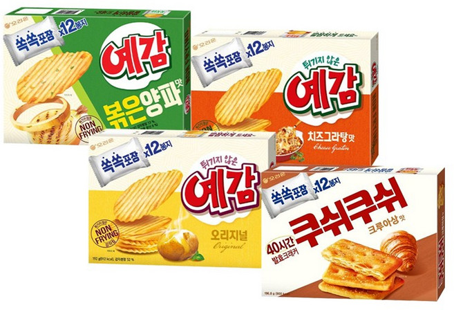오리온 예감 오리지널 192gx1개+치즈그라탕 204gx1개+볶음양파맛 204gx1개+쿠쉬쿠쉬 크루아상맛 196gx1개 총 4개, 1세트, 796g