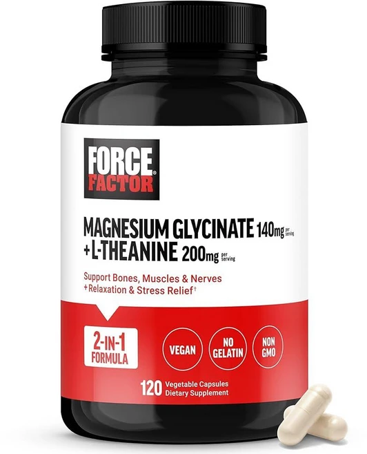 Force Factor 포스팩터 마그네슘 + L-테아닌 뼈 근육 신경 이완 및 기분 비글리시네이트 보충제 비건 젤라틴 없음 GMO 프리 식물성 캡슐 120개, 1개, 120정 - 쿠팡