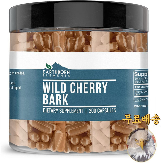 미국산 어스본 와일드 체리 껍질 200캡슐 Earthborn Elements Wild Cherry Bark 선물증정, 200정, 1개