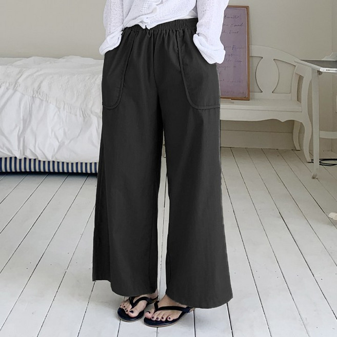 애플망고옷장 넉넉사이즈 1207 와이드 통 면 밴딩팬츠