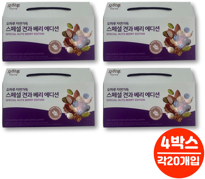 프리미엄 일일 모듬 견과 데일리 하루 넛츠 1일 견과류 너트 한줌 호두 블랙체리 아몬드 피스타치오 블루베리, 4세트, 400g