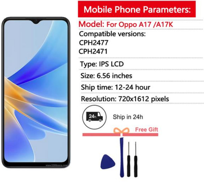 호환 Oppo A17 A17K LCD 디스플레이 터치 스크린 디지타이저 어셈블리 Oppo A17K CPH2471 CPH2477 LCD 화면, 02 A17 No Frame
