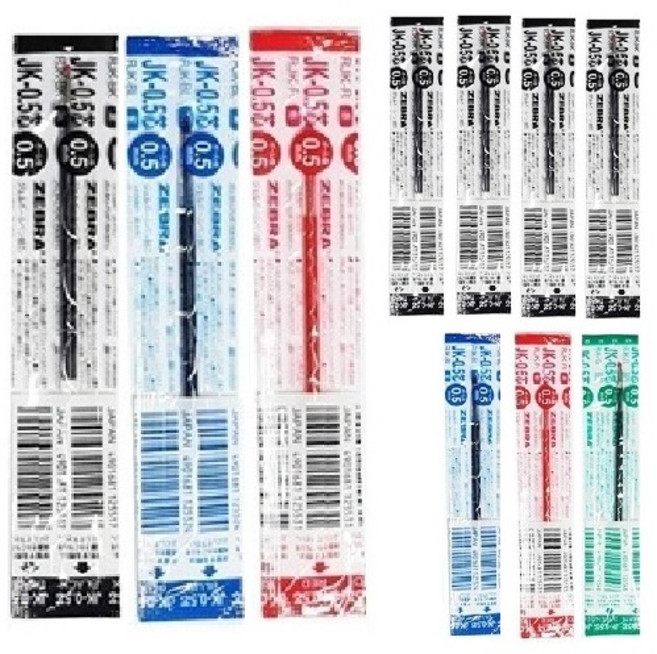 제브라 리필심 JK-0.4 JK-0.5 10개 FOR 사라사 3 4 2+S 3+S, JK 0.5 혼합 x 10개(흑5청2적2녹1)