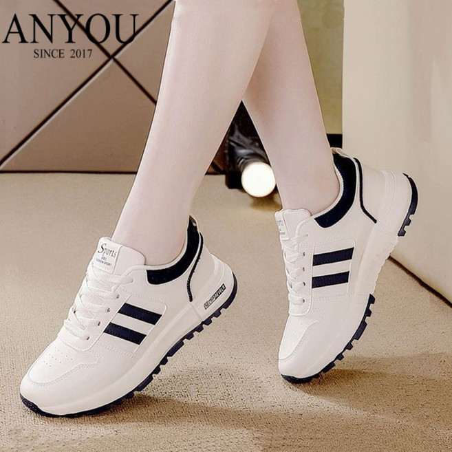 운동화 여성 가죽 봄가을 신상품 두꺼운 바닥 미끄럼 방지 신발