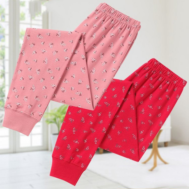 1+1 중장년 여성 내복 바지 빅사이즈 엄마용 순면 내복 플라워 프린트 따뜻한 레깅스 YCY