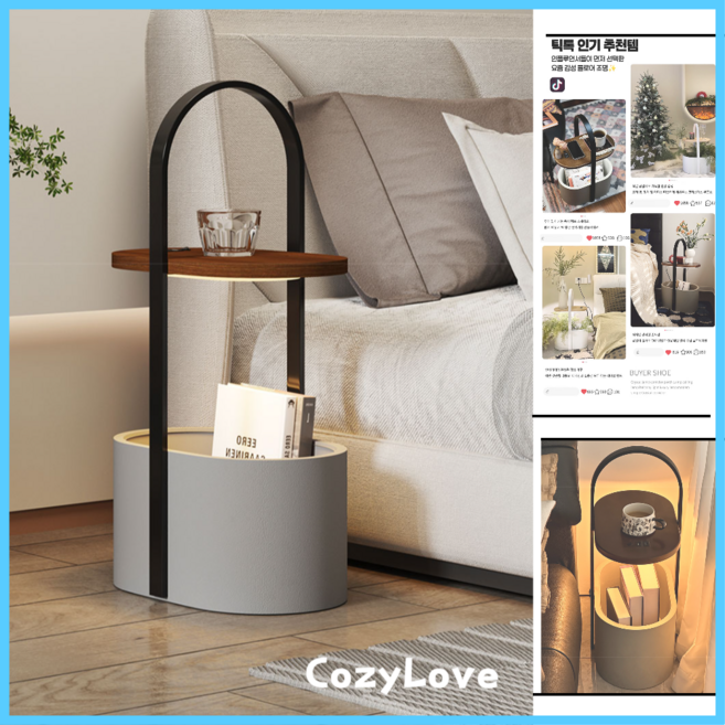 CozyLove 스마트 침대 협탁 선반 수납장 거실테이블 미니 사이드테이블 캐비닛 플로 서랍, 무선형+리모컨+12W+조명조절, 화이트