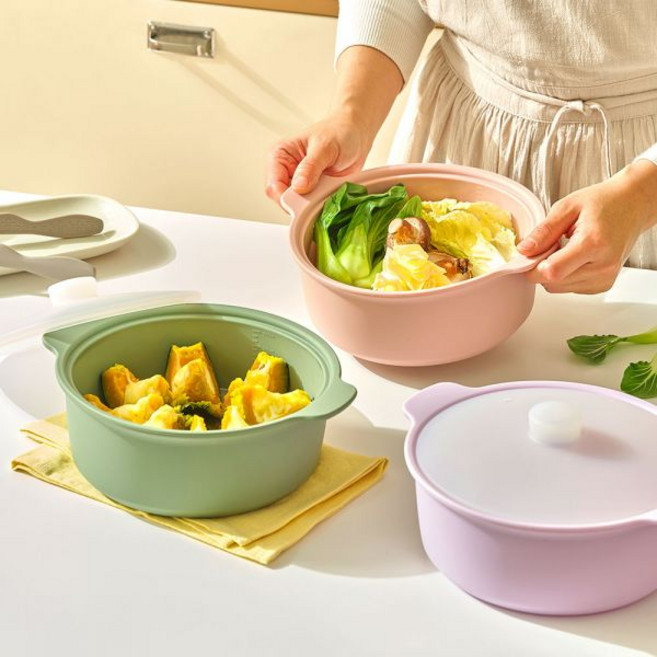 실리팟 프리미엄 실리콘 깊은 찜기 오븐 전자레인지 용기 24cm 1500ml, 그레이