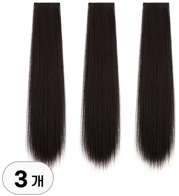 3개 세트 풍성 붙임 머리 가발 롱 헤어 피스 똑딱이 부분 반가발 직모 글램펌 젤리펌 여성 생머리 웨이브, 직모 다크브라운 60cm