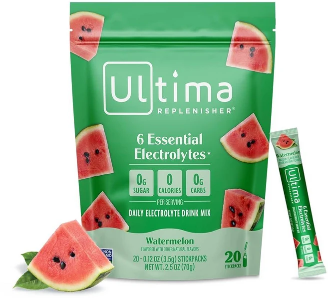 Ultima Replenisher 데일리 전해질 음료 믹스 - 수박 스틱팩 20개 - 6개의 전해질 및 미량 미네랄이 포함된 하이드레이션 패킷 - 케토 친화적 비건 GMO, 70g, 1개 - 쿠팡