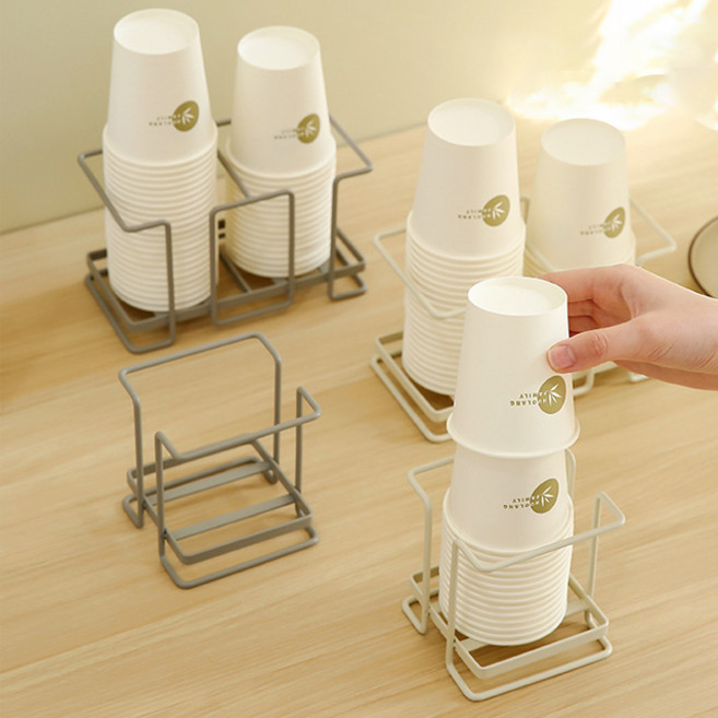라송송마켓 종이컵 거치대 보관함 진열대 정리함 디스펜서, 1개, 2구 웜그레이