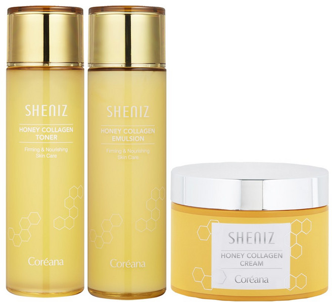 [고보습 고농축] 코리아나 쉬니즈 허니 콜라겐 3종 스킨토너150ml+에멀젼150ml+크림100ml, 1세트