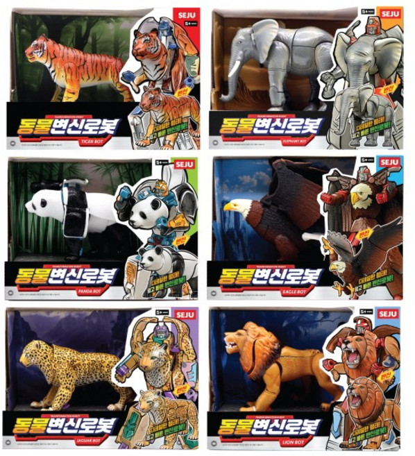 동물 변신 로봇 6종세트 호랑이/코끼리/판다/독수리/재규어/사자, 1개