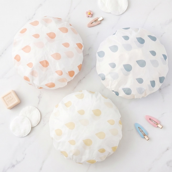 브로키 2중 방수 세안 샤워 헤어캡, 1세트, 핑크+블루+옐로우