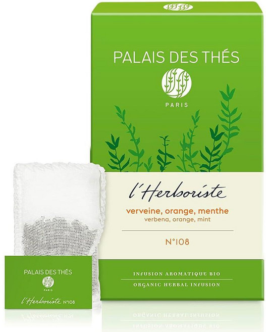 Palais des Thés Sunset Sleep 카모마일 레몬 버베나 함유 카페인 프리 루이보스 티 프리미엄 티백 20컵 230573, L'Herboriste N°108