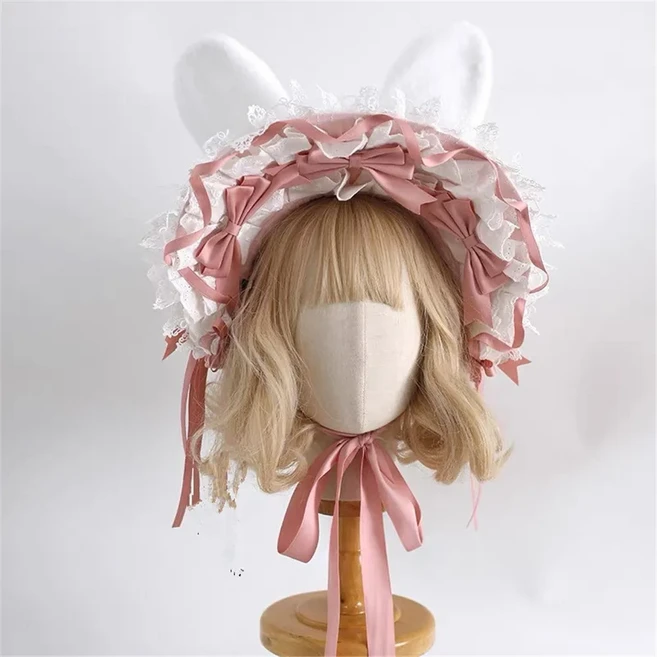 귀여운 토끼 모자 로리타 보닛 레이스 코스프레 티 소품 B2767, 03 color 3