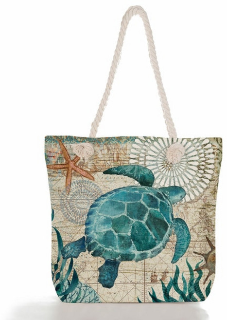 에코백 미니 휴대용 에코 오션 시리즈 가방 대용량 여행 어깨 쇼핑 문어 거북이 인쇄 핸드백