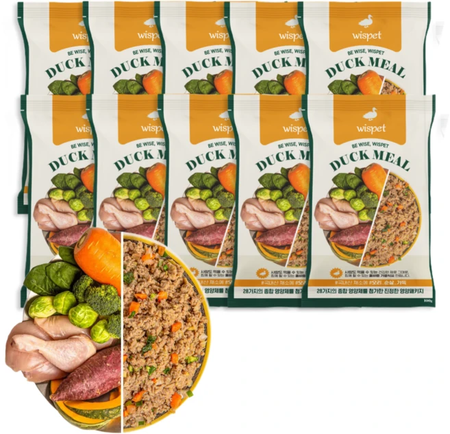 와즈펫 식자재 100% 프리미엄 화식사료_고품질 생육 90%(기호성/뼈) 국내산채소(소화/체중) 필수영양제(피부/노화개선), 100g, 10개, 오리 - 쿠팡