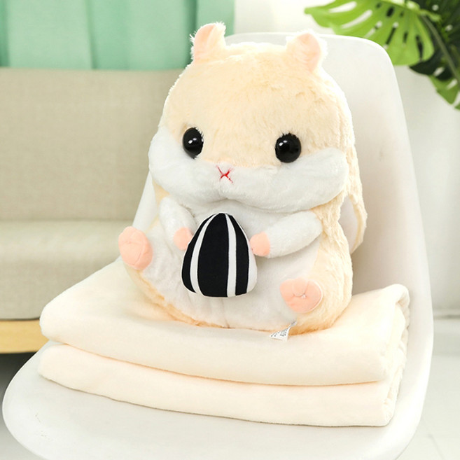 햄스터 쿠션담요 고양이 곰 발바닥 무릎담요 차량용 쿠션 담요 인형 극세사담요 인형쿠션, 쿠션담요-햄스터 옐로우