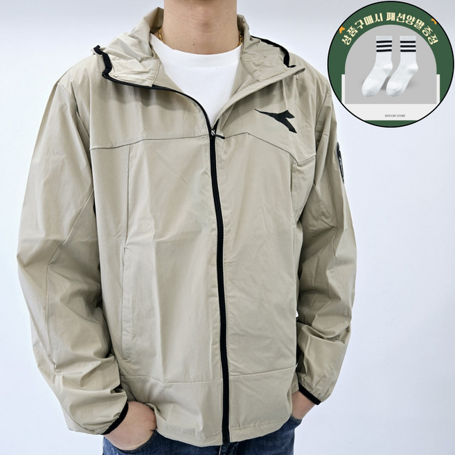 디아도라 남성 바람막이 러닝 자켓 베이지 패션양말 증정