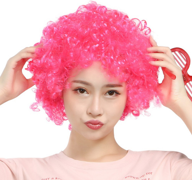 도매파티 뽀글이 가발-파티 파마 코믹 코스프레, 뽀글이 핑크색, 1개