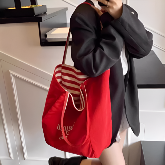 양면사용 스트라이프 캔버스 에코백 투웨이 숄더백