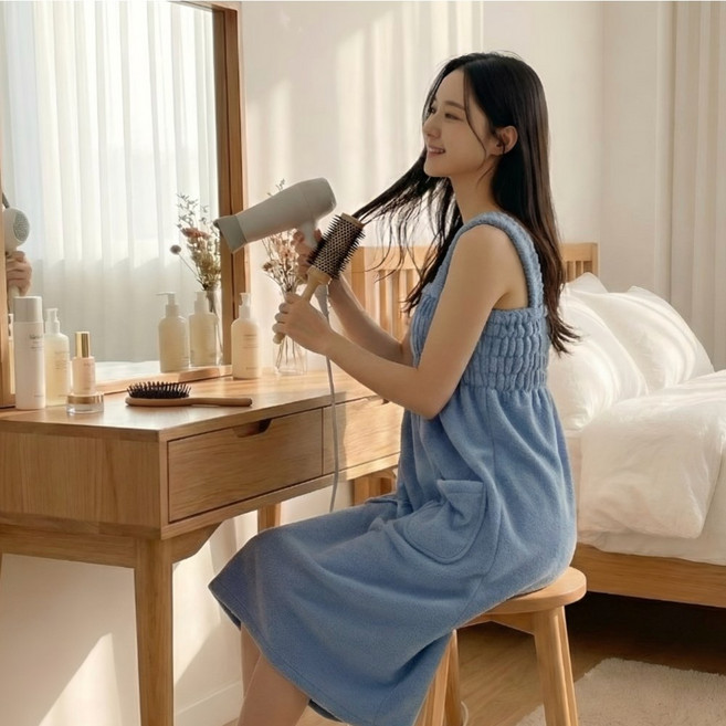 여성 샤워가운 목욕가운, 블루, 1개