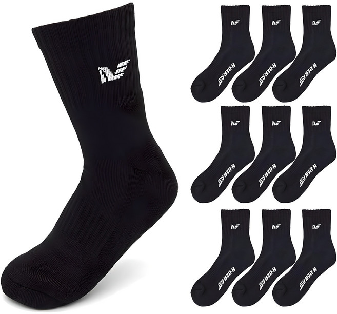 뉴베라 남성용 스포츠 파일 이중 쿠션 중목 양말 10켤레, 블랙, 1세트