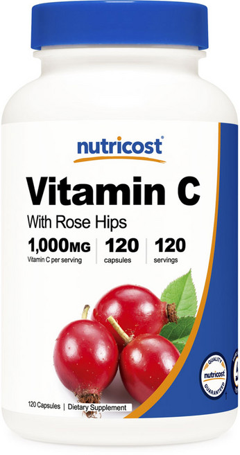 nutricost 維生素C玫瑰果膠囊 1000mg, 120顆, 1罐
