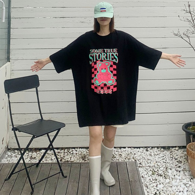 애플망고옷장 여성 빅사이즈 오버핏 반팔 슈퍼토끼 롱박스 캐주얼 롱 여름 티셔츠