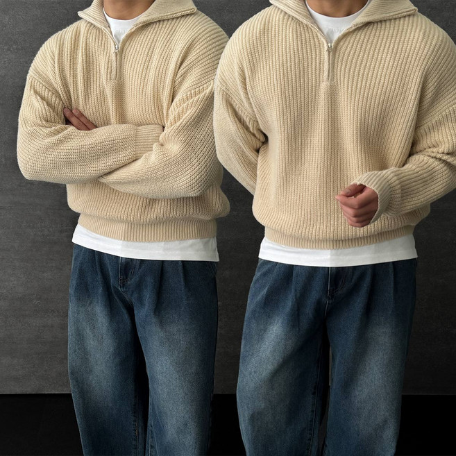 남자 여자 반집업 시밀러룩 크롭 니트 집업