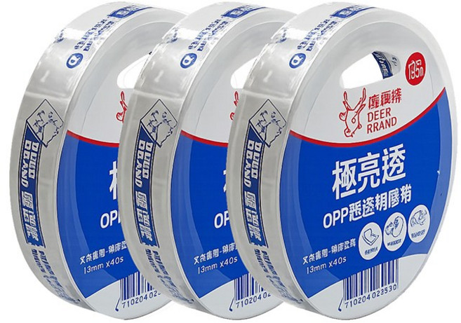 DEER RRAND 極亮透 OPP 膠帶, 透明, 3個