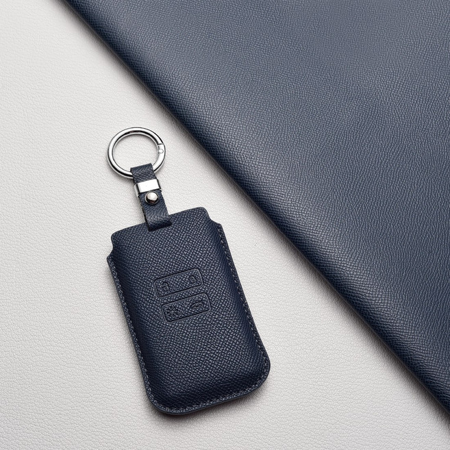 르노삼성 호환 천연 소가죽 키케이스 아르카나 QM6 SM6 XM3 차량용 키홀더+키링, 르노/Ab 타입, 다크 네이비